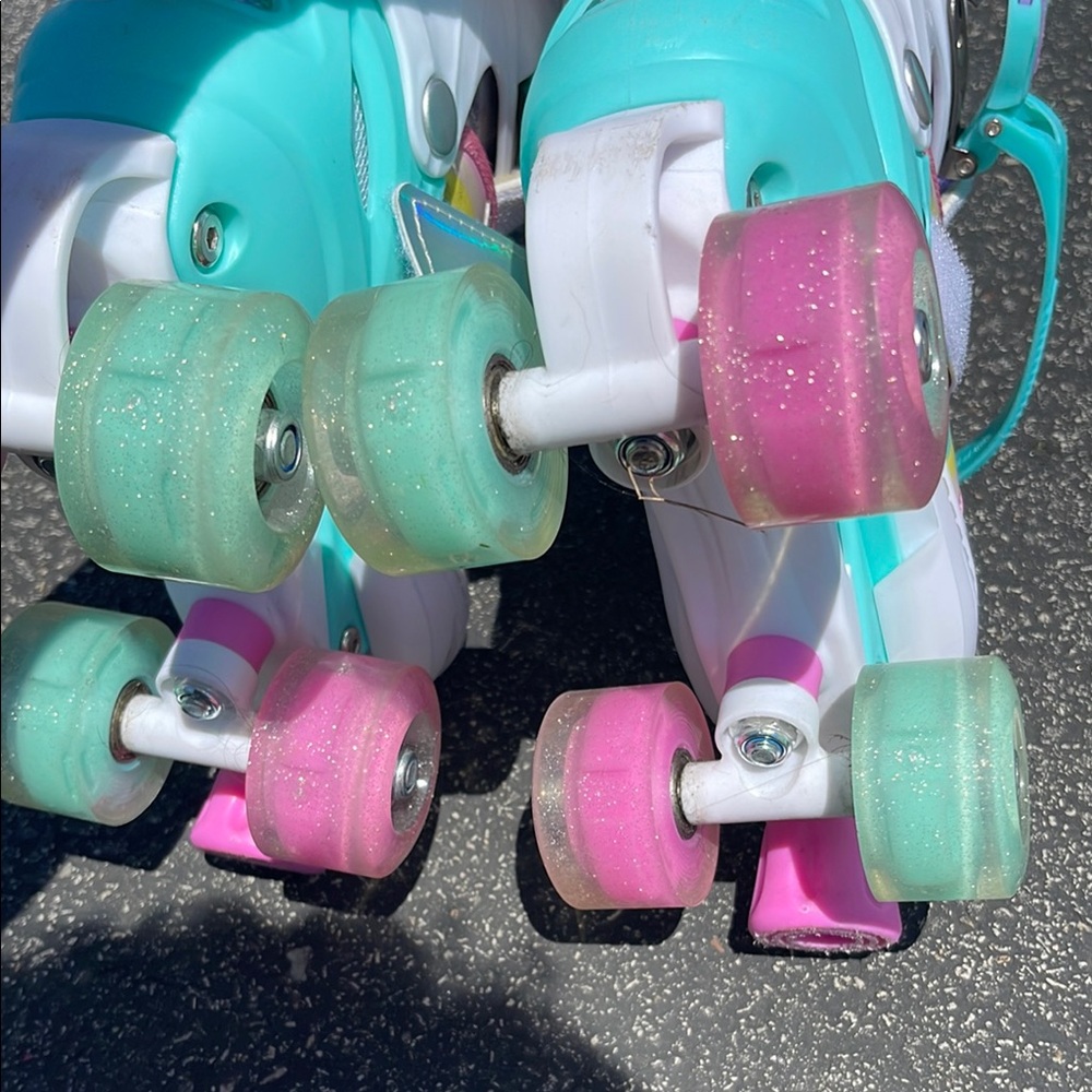 Colorful Kids Roller Skates - ADJUSTABLE - 10c-13c, worn 2-3 times indoors - Picture 5 of 5